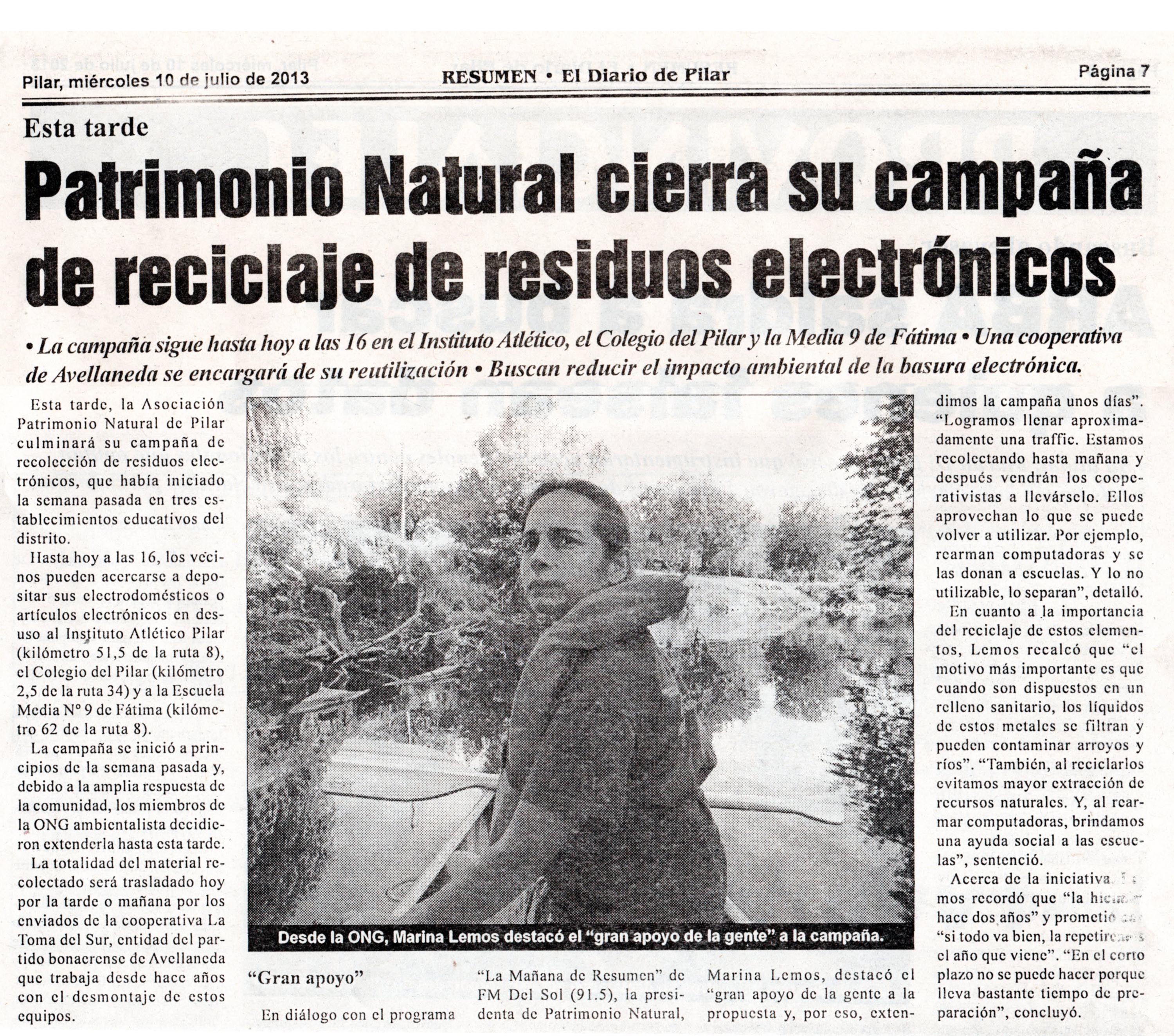 Diario Resumen, miércoles 10 de julio de 2013