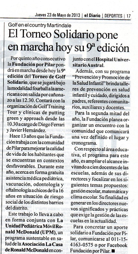 El Diario de Pilar, 23 de mayo de 2013 Fundación Por Pilar